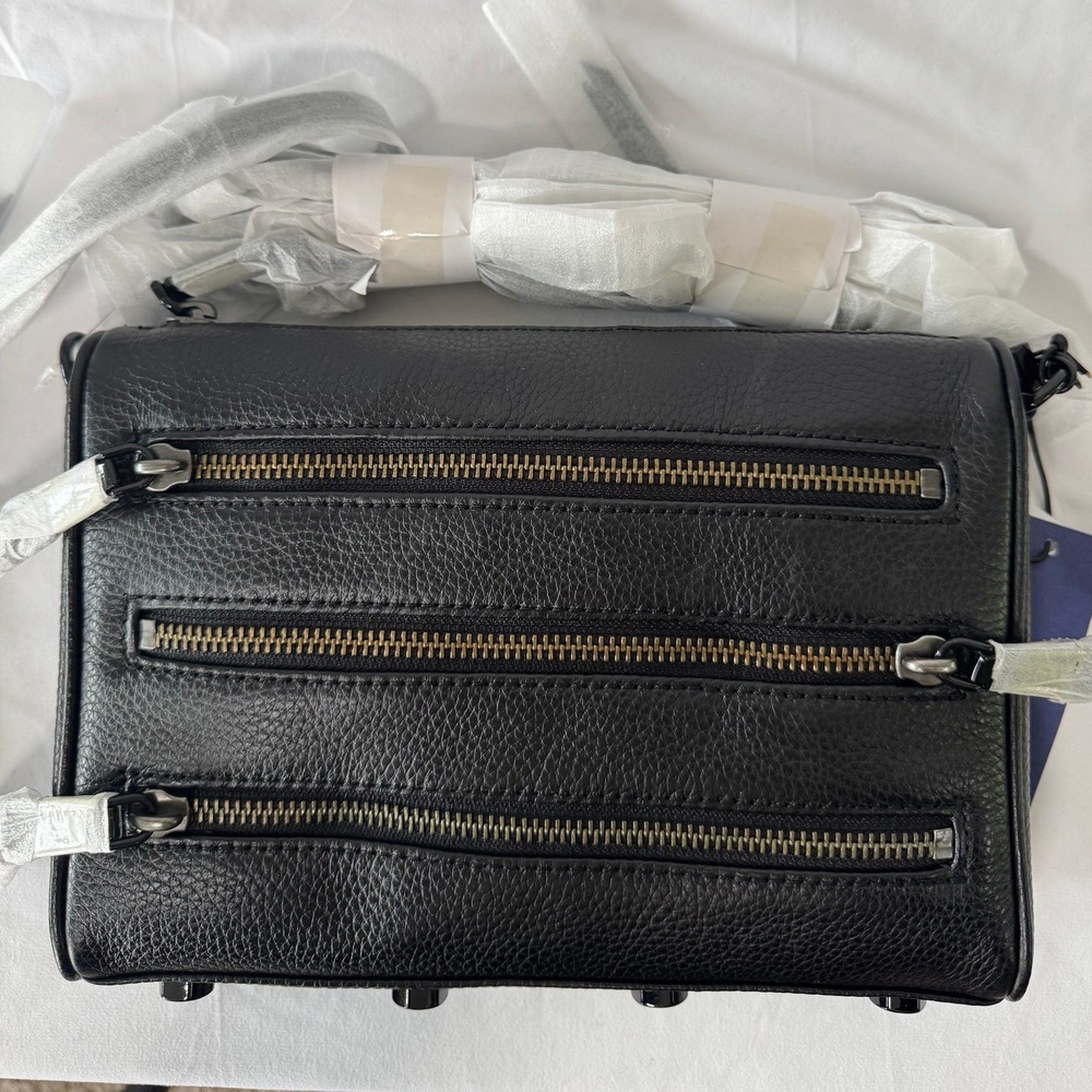 Rebecca Minkoff Black Pebbled Leather 5-Zip Clutch Crossbody Bag Gunmetal #852